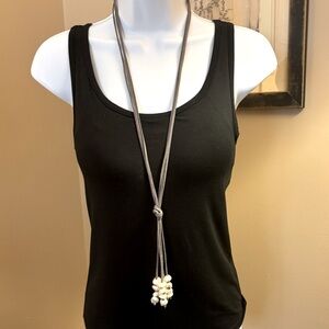 Knotted gray suede and fresh water pearl necklace